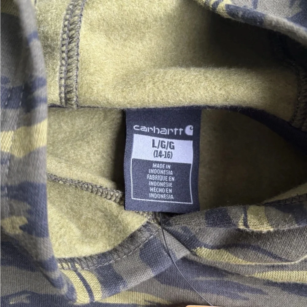 NWT- Carhartt Boys Camo Hoodie Graphic Long Sleeve Sweatshirt Logo Size L 14/16